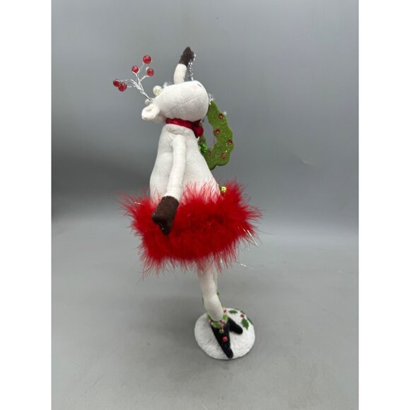 Handcrafted Christmas Reindeer Figurine With Red Feather Skirt & Antlers READ - Picture 4 of 9